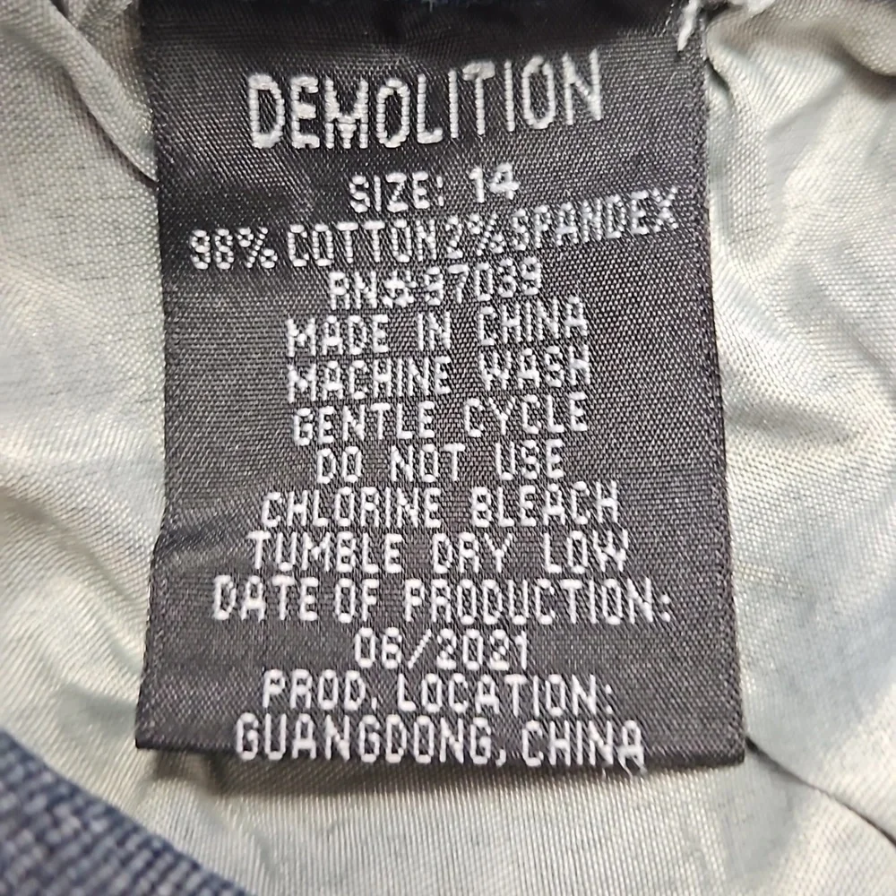 Demolition Distressed Denim Boys Blue Jeans, Skinny Leg, Size 14